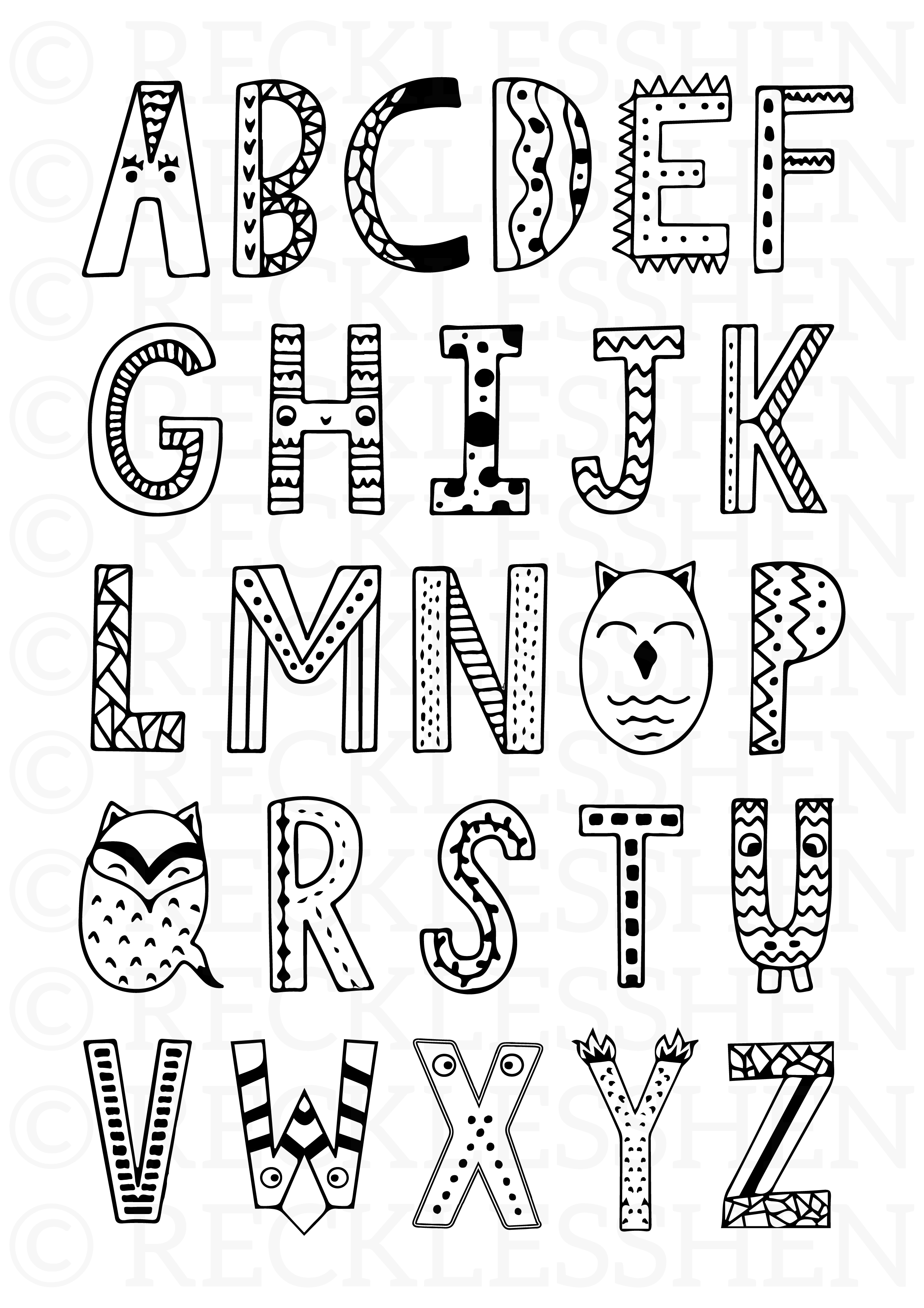 Animal Alphabet A4 Print RecklessHen